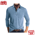 Men’s Casual Long Sleeve Polo Shirt – Classic Button Cotton Tee Stylish Solid Color Top