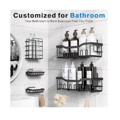 Adhesive Shower Caddy 5 Pack – Rustproof Stainless Steel Bathroom Organizer Shelves