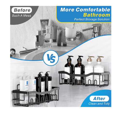 Adhesive Shower Caddy 5 Pack – Rustproof Stainless Steel Bathroom Organizer Shelves