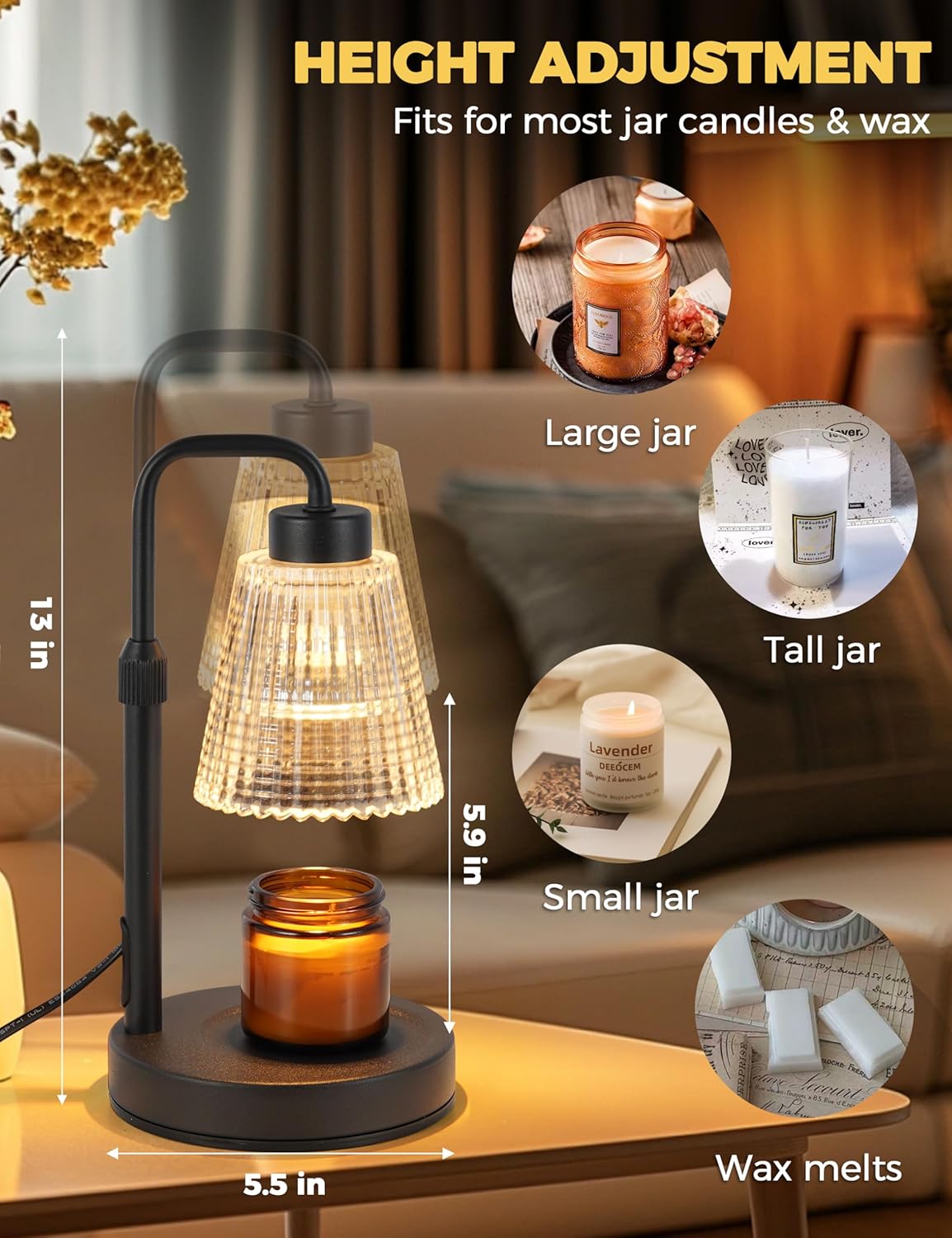 Candle Warmer Lamp with Timer – Wax Melt Warmer for Jar Candles with 2 Bulbs