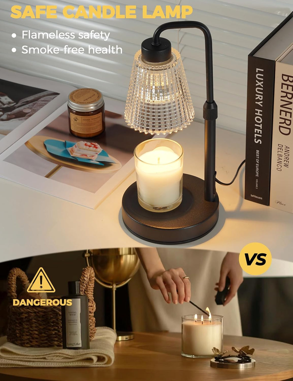 Candle Warmer Lamp with Timer – Wax Melt Warmer for Jar Candles with 2 Bulbs