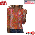 Women’s V Neck 3/4 Sleeve Button Down Blouse – Business Casual Fall Tunic Top