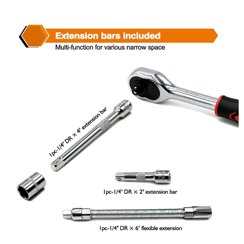 46 Piece Socket Ratchet Wrench Set – Metric Drive Tool Kit with Extension Bar & Storage Case